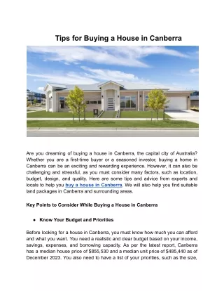 Tips for Buying a House in Canberra