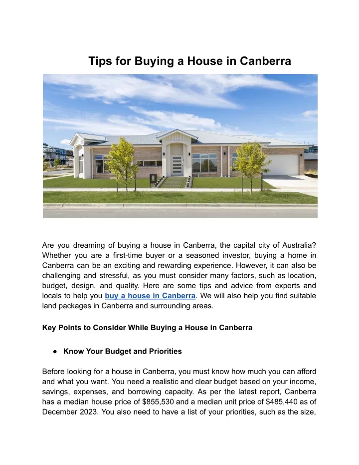 tips for buying a house in canberra