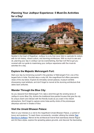 _Planning Your Jodhpur Experience_ 5 Must-Do Activities for a Day