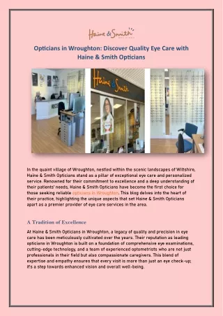 Opticians in Wroughton: Discover Quality Eye Care with Haine & Smith Opticians
