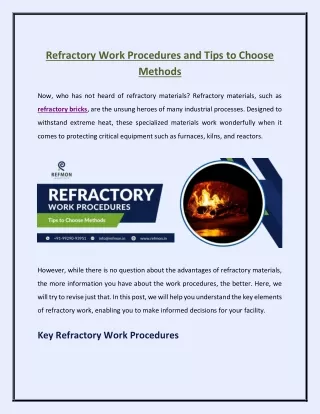 Refractory Work Procedures and tips to Choose Methods
