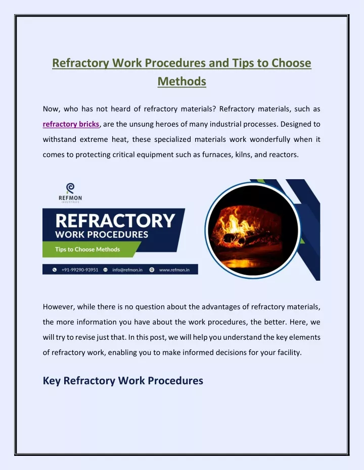 refractory work procedures and tips to choose