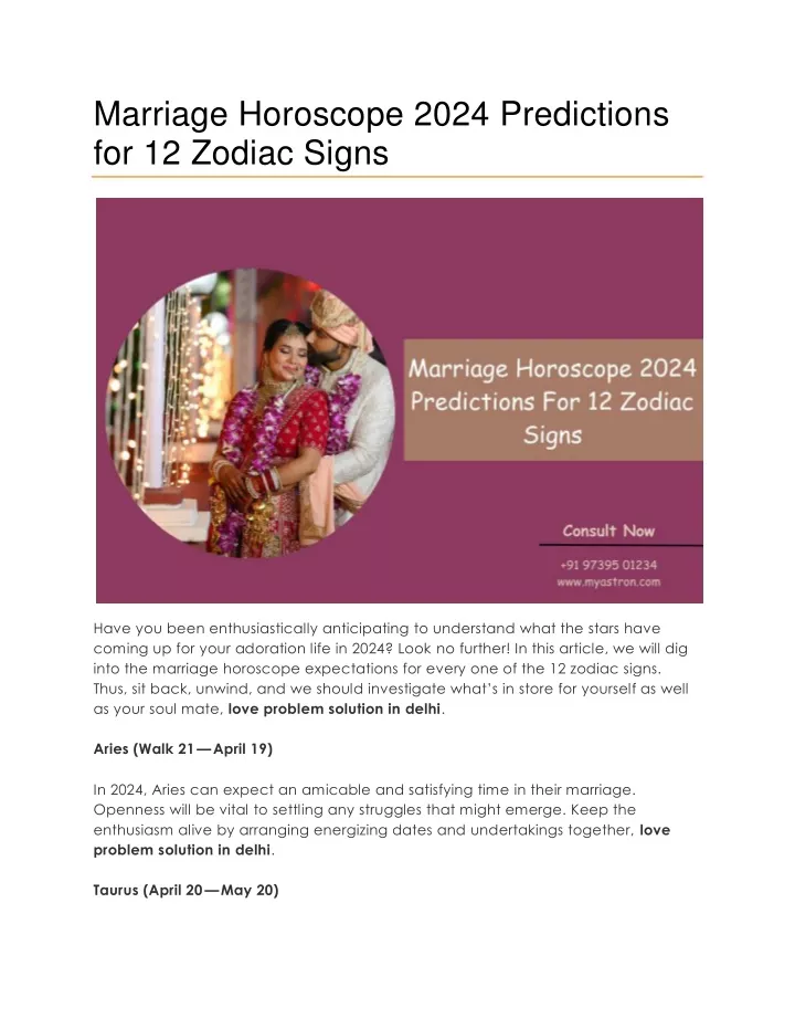 marriage horoscope 2024 predictions for 12 zodiac