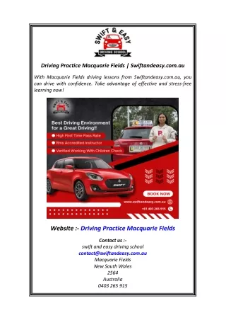 Driving Practice Macquarie Fields  Swiftandeasy.com.au