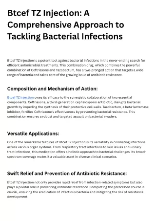 Btcef TZ Injection A Comprehensive Approach to Tackling Bacterial Infections