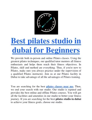 Best pilates studio in Dubai For beginners