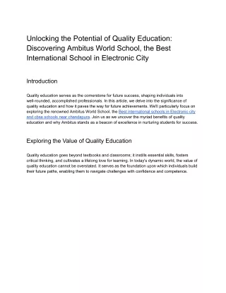 Unlocking the Potential of Quality Education: Discovering Ambitus World School