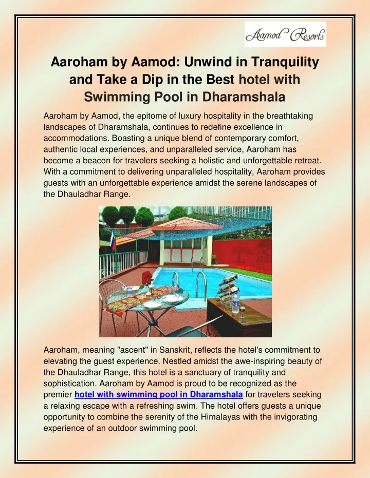aaroham by aamod unwind in tranquility and take