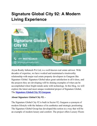 Signature Global City 92 Gurgaon