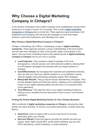 "Unlocking Growth: Top Digital Marketing Company in Chhapra "
