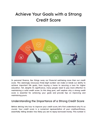 Achieve Your Goals with a Strong Credit Score