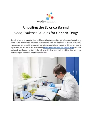 Bioequivalence Studies for Generic Drugs