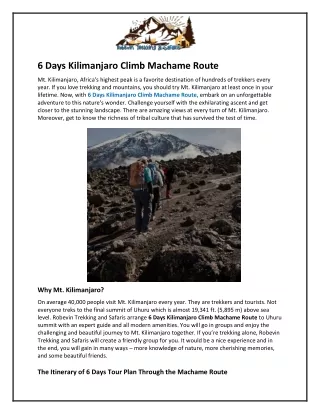 6 Days Kilimanjaro Climb Machame Route