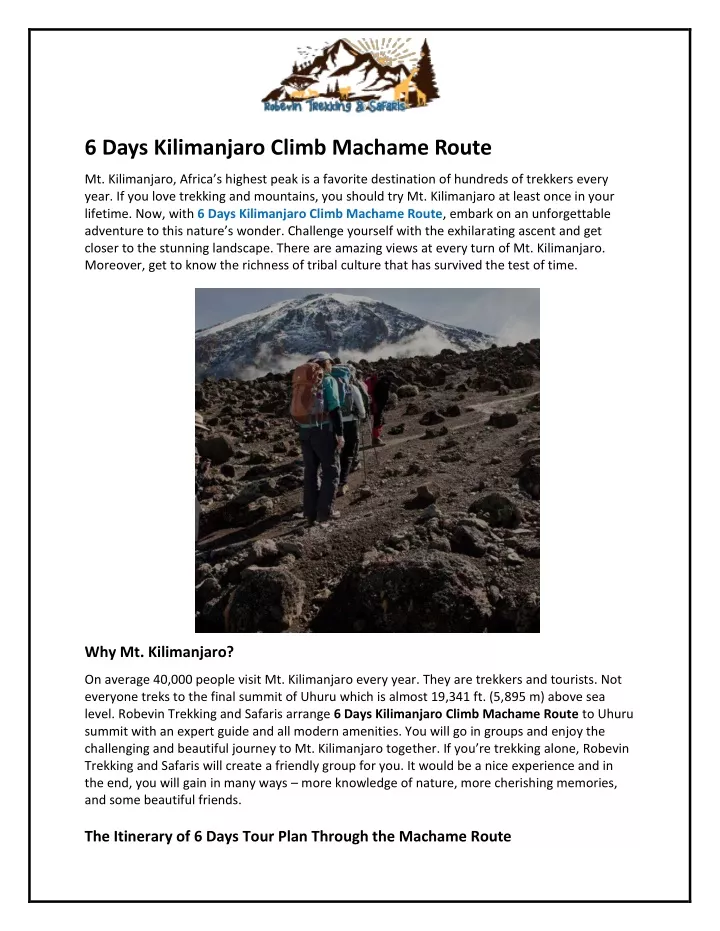 6 days kilimanjaro climb machame route