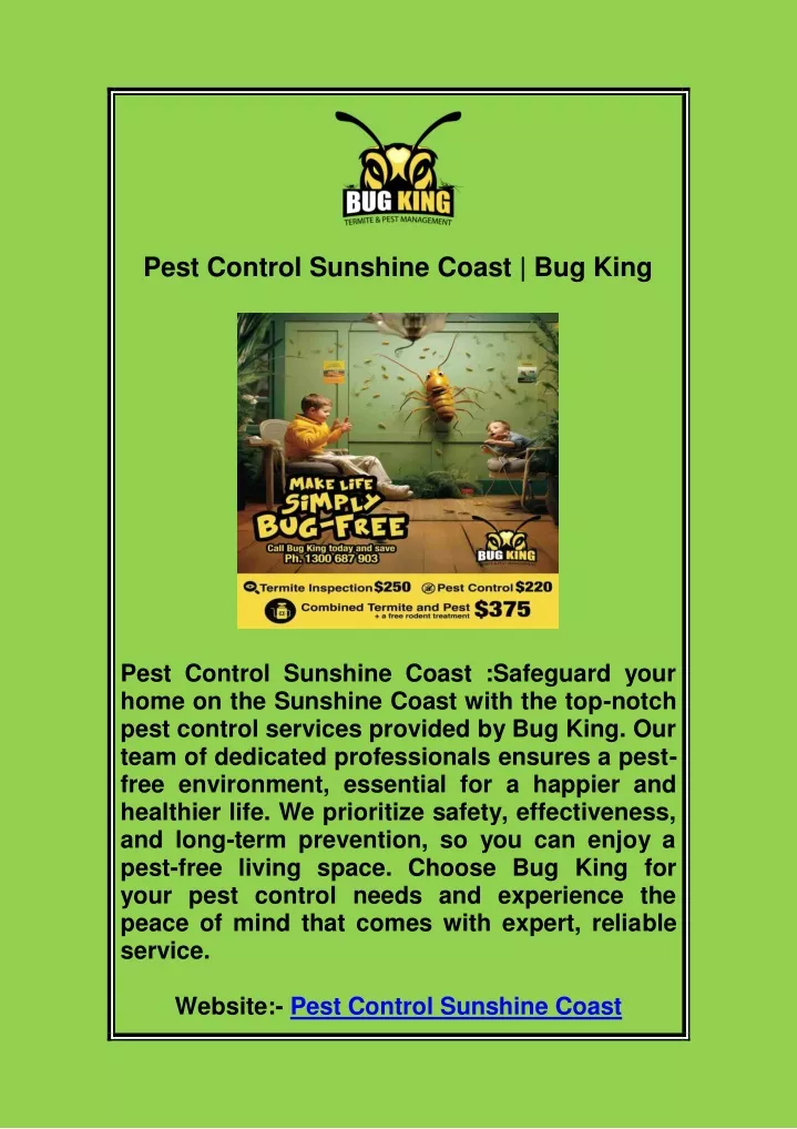 pest control sunshine coast bug king