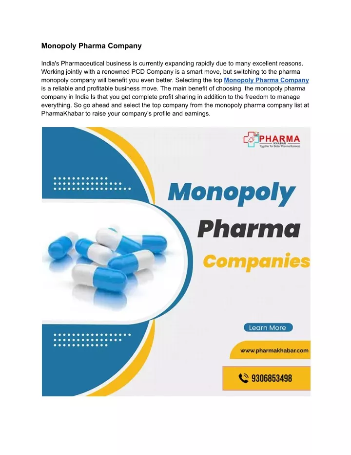 monopoly pharma company