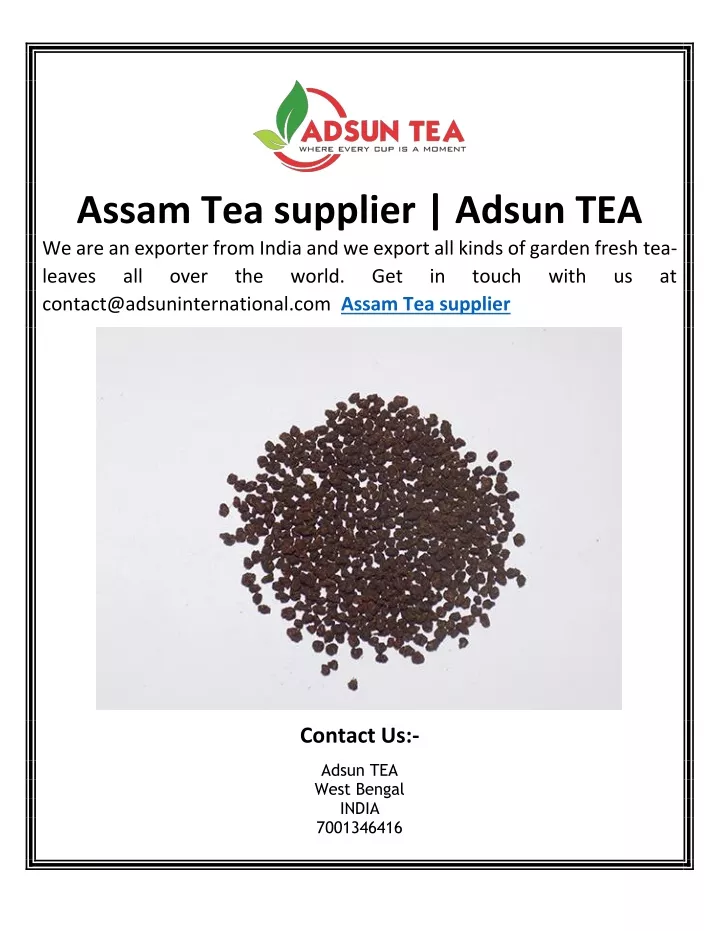assam tea supplier adsun tea we are an exporter