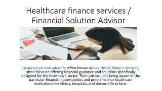 healthcare finance services financial solution advisor