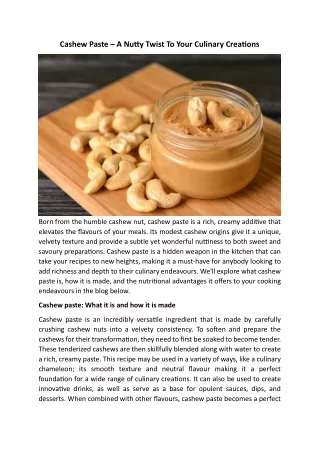 Cashew Paste – A Nutty Twist To Your Culinary Creations