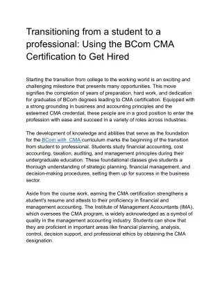 Transitioning from a student to a professional_ Using the BCom CMA Certification to Get Hired