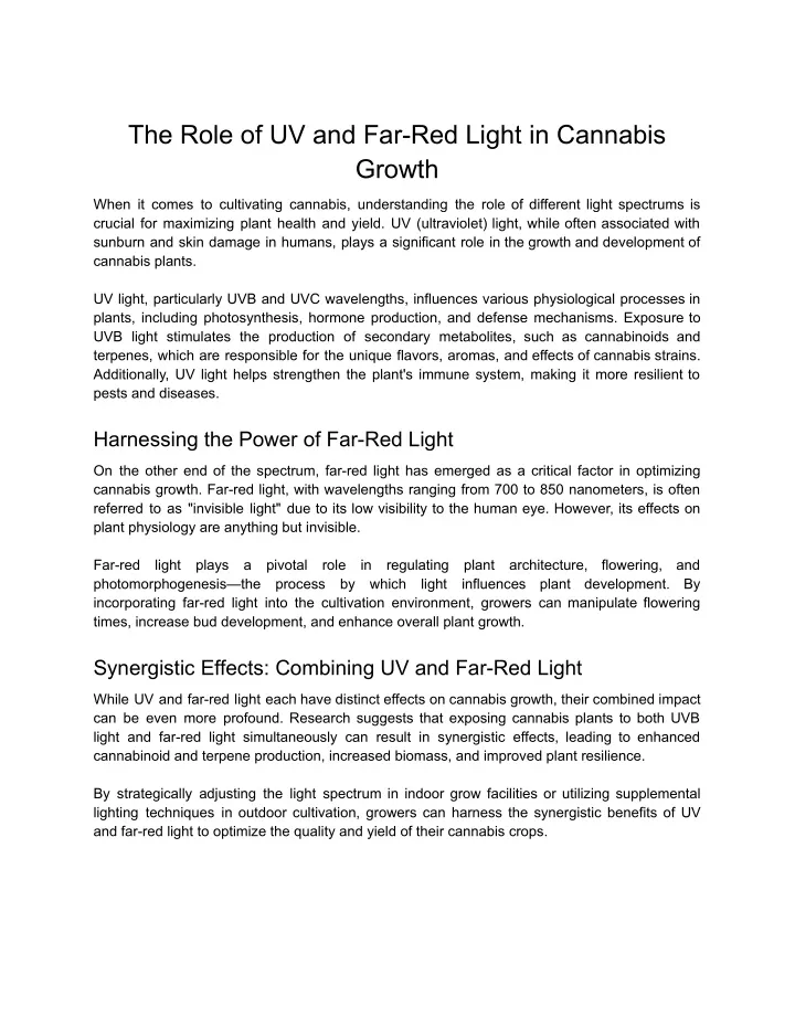 the role of uv and far red light in cannabis
