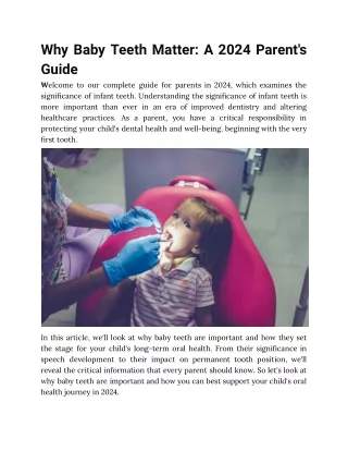 Why Baby Teeth Matter: A 2024 Parent's Guide