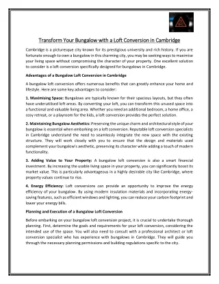 Transform Your Bungalow with a Loft Conversion in Cambridge