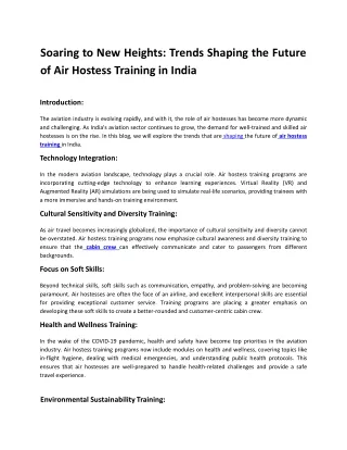 Soaring to New Heights: Trends Shaping the Future of Air Hostess Training in Ind