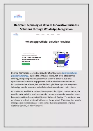 Business Solution Provider WhatsApp - Decimal Technologies