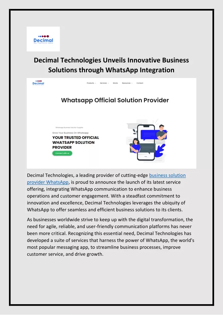 decimal technologies unveils innovative business