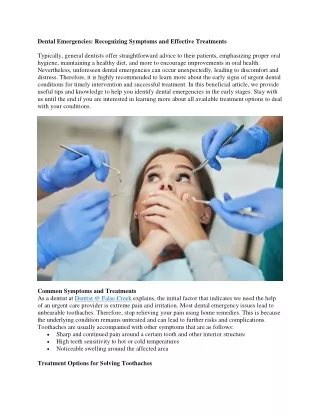 Dental Emergencie Recognizing Symptoms and Effective Treatments