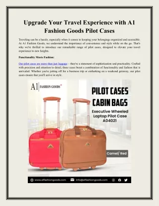 Upgrade Your Travel Experience with A1 Fashion Goods Pilot Cases