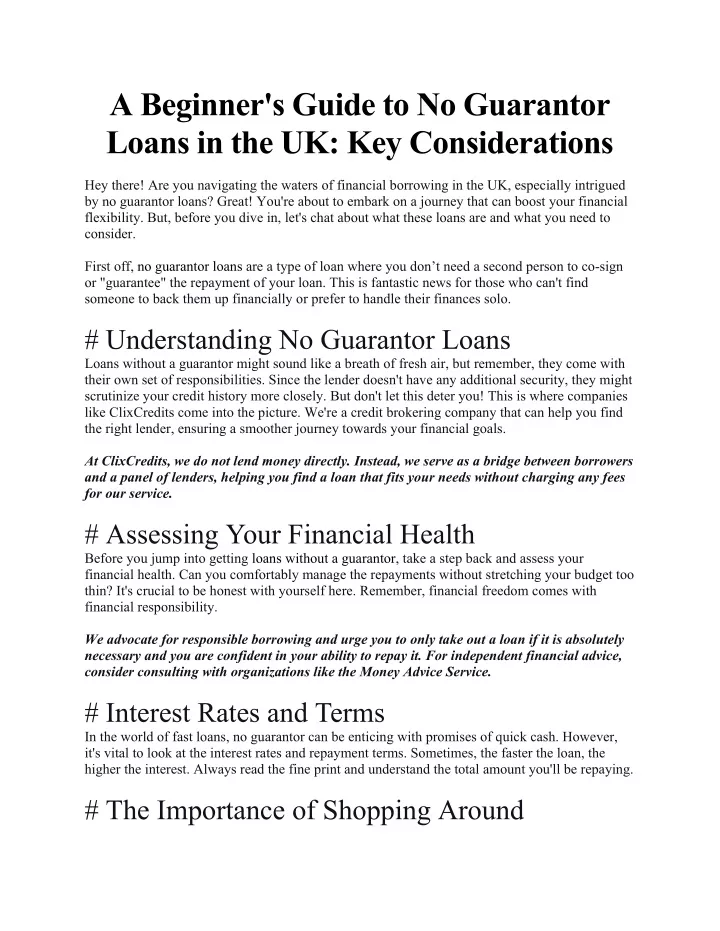 a beginner s guide to no guarantor loans