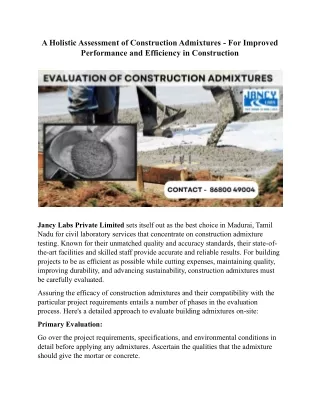 Evaluation of Construction Admixture