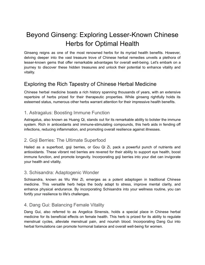 beyond ginseng exploring lesser known chinese