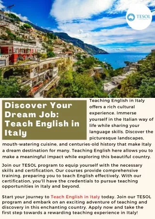 Discover Your Dream Job: Teach English in Italy