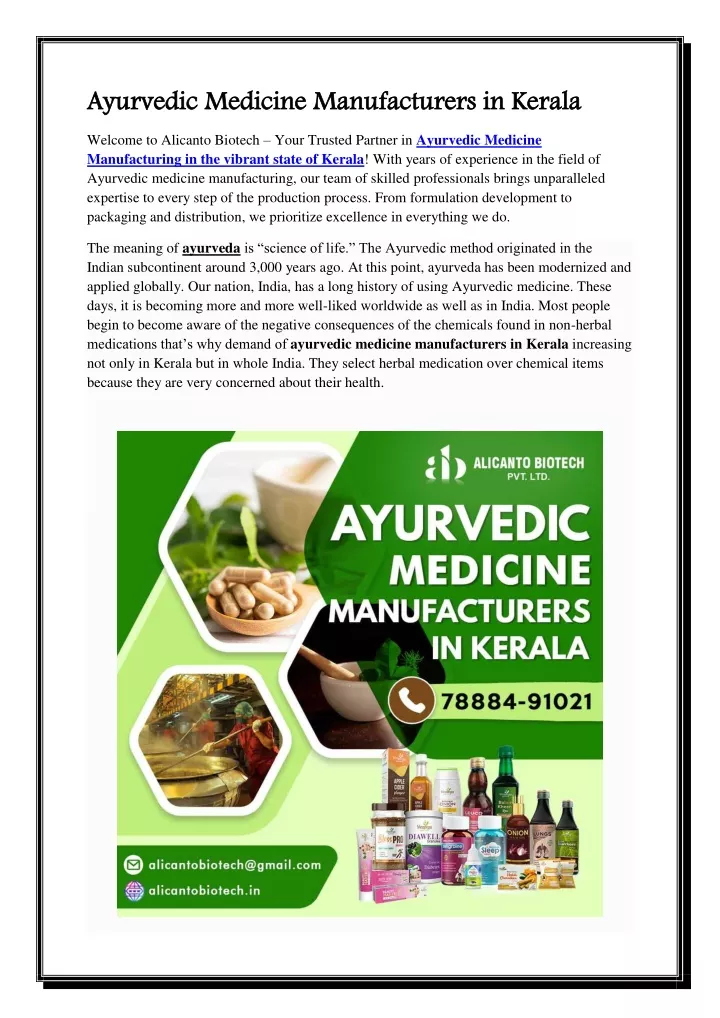 ayurvedic medicine manufacturers in kerala