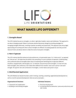 WHAT MAKES LIFO DIFFERENT
