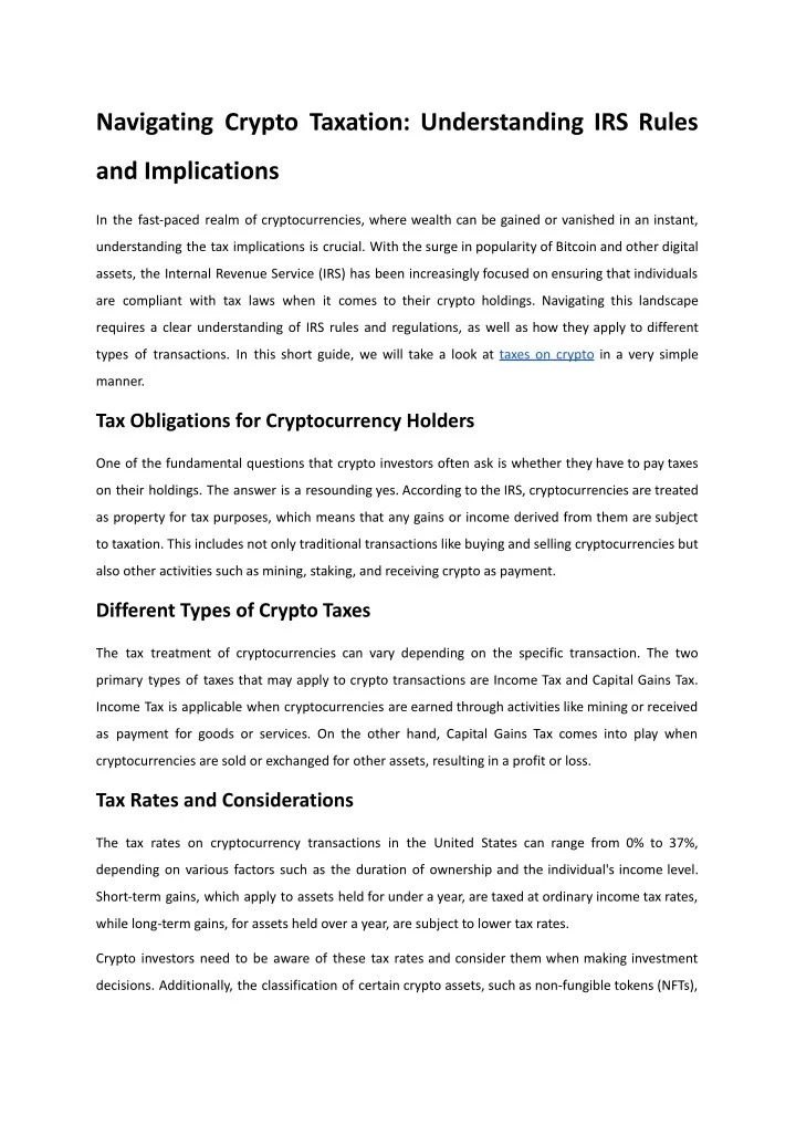 navigating crypto taxation understanding irs rules