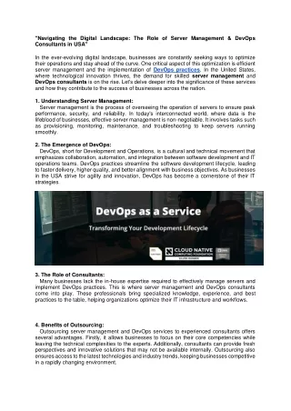 "Navigating the Digital Landscape: The Role of Server Management & DevOps Consul