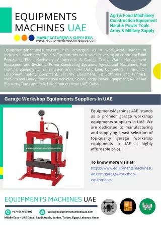 Garage Workshop Equipments Suppliers in UAE