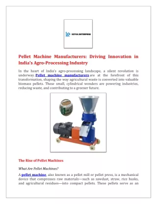 Pellet Machine Manufacturers Driving Innovation in India’s Agro-Processing Industry