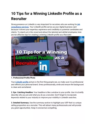 10 Tips for a Winning LinkedIn Profile as a Recruiter