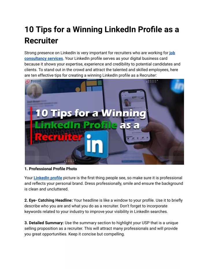 10 tips for a winning linkedin profile