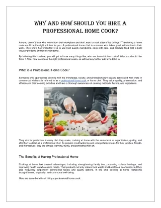 Why and How Should You Hire a Professional Home Cook