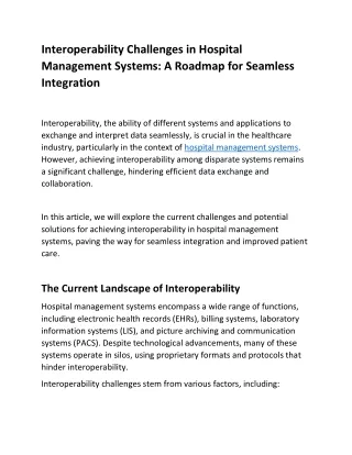 Interoperability Challenges in Hospital Management Systems
