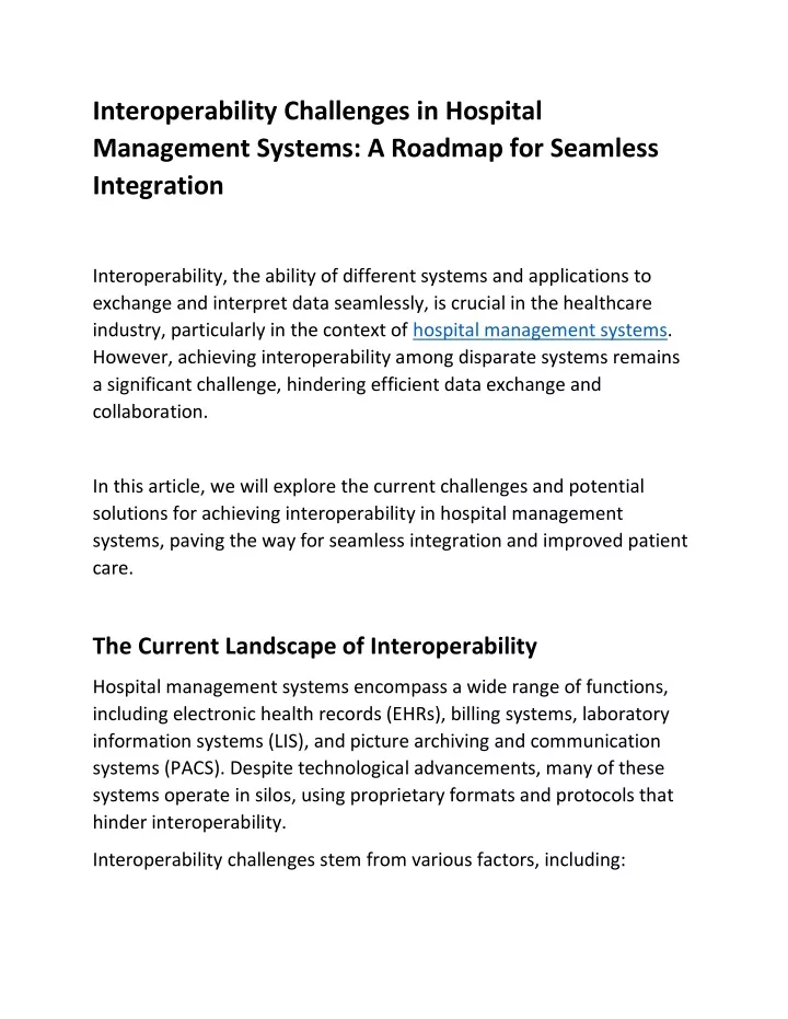 interoperability challenges in hospital