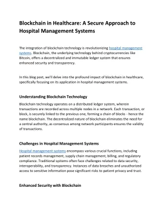 Blockchain in Healthcare: A Secure Approach to Hospital Management Systems