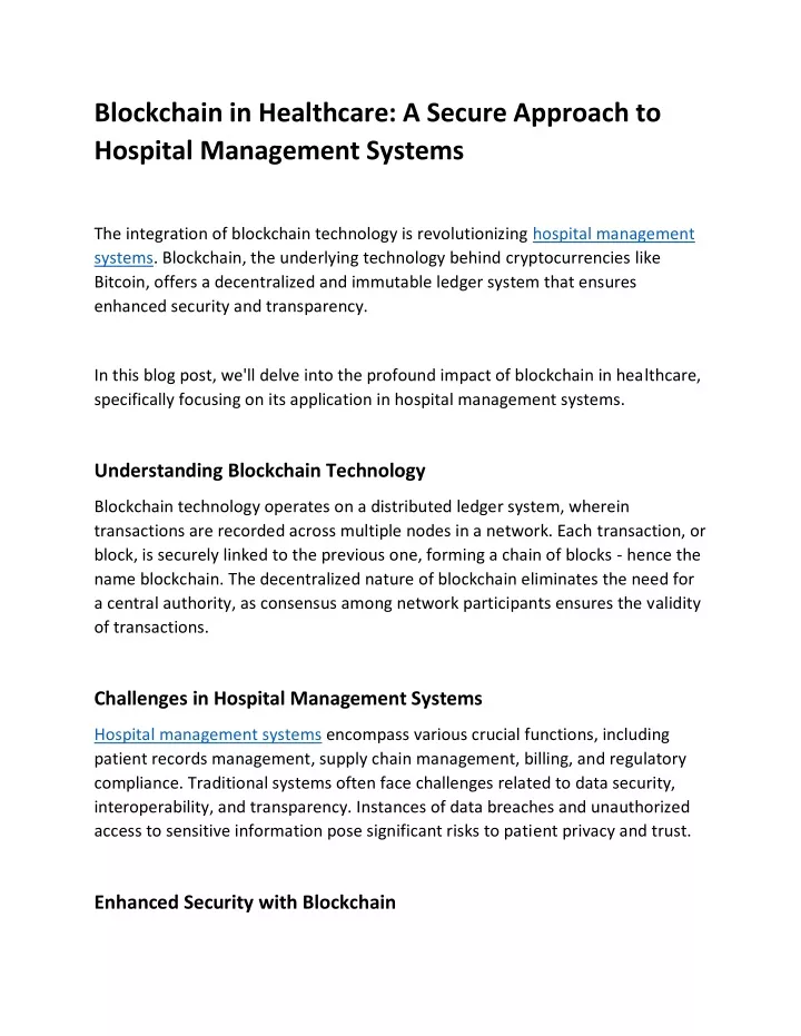 blockchain in healthcare a secure approach