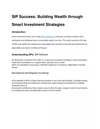 SIP Investment: Building Wealth through Smart Investment Strategies